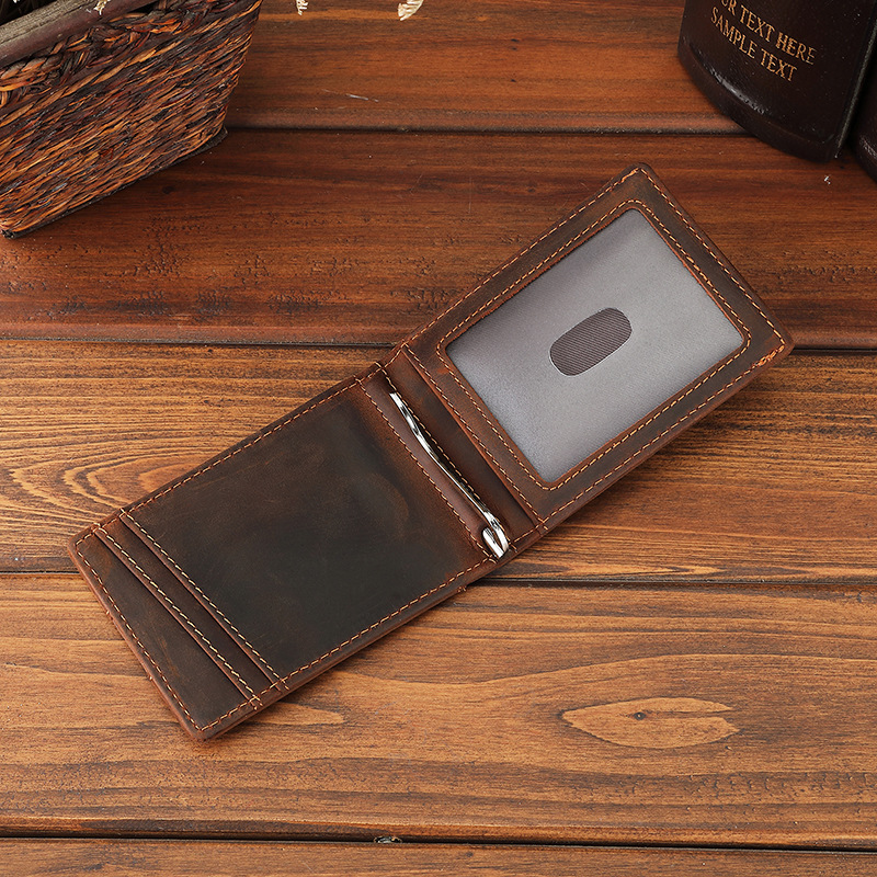 Money Clip Magnetic - Carteira de couro genuíno para homens,
